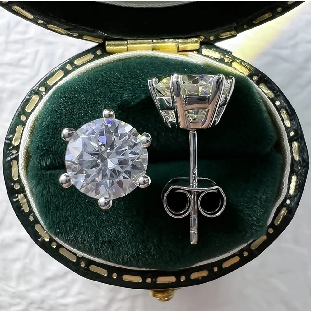 Certified 18k White Gold 2.0ct Diamond Stud Earrings Moissanite 925 Anniversary